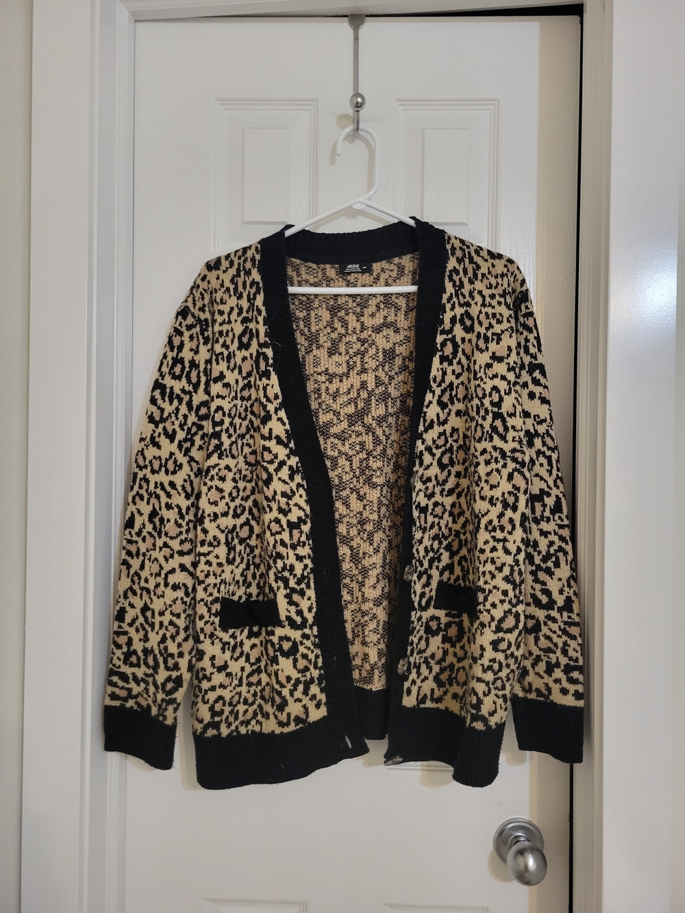 Ardene Leopard Print Open-Front Cardigan - Black & Tan Size M